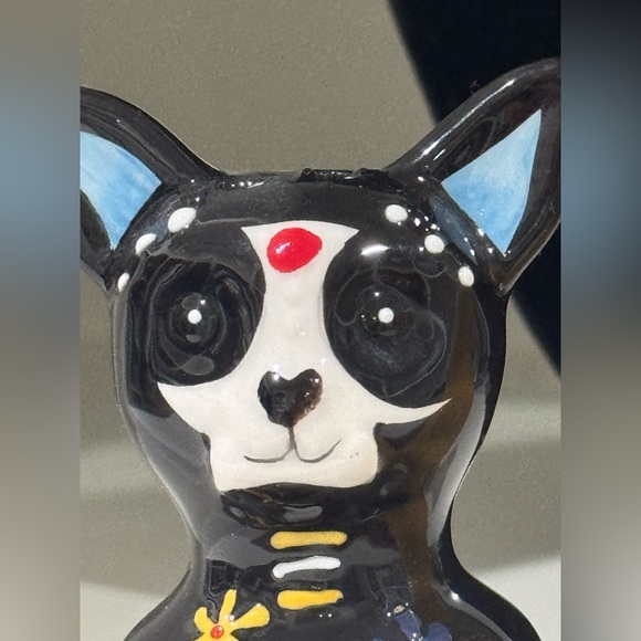 Day of The Dead Guitar Dog  Salt Pepper Shaker Set Ceramic 3.25”Glazed Colorful - Picture 9 of 9